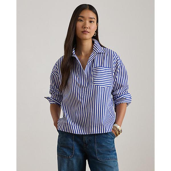 스트라이프 코튼 브로드클로스 크롭 셔츠(WMLRSHTS6820534400)