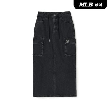 MLB [코리아공식] 여성 베이직 스몰로고 카고 데님 롱스커트 NY (Black)