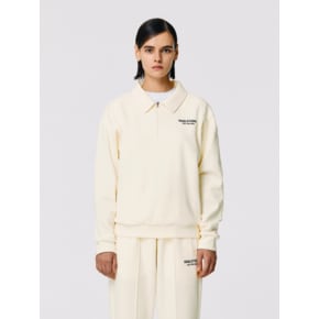 LETTERING JERSEY COLLAR ZIP-UP-IVORY