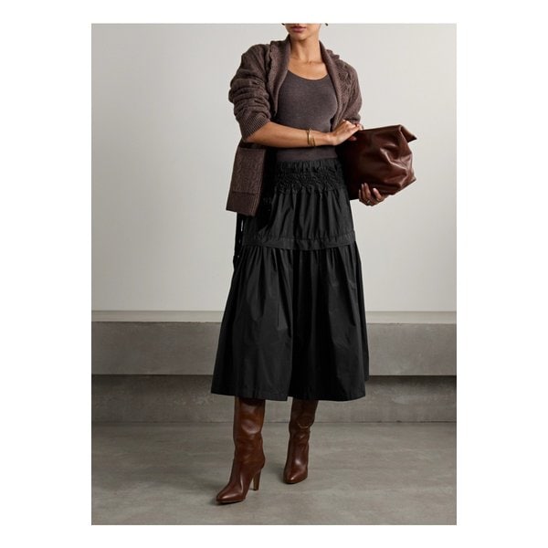 벨렌 티어드 스모킹 태피터 미디 스커트 블랙 1647597350558816