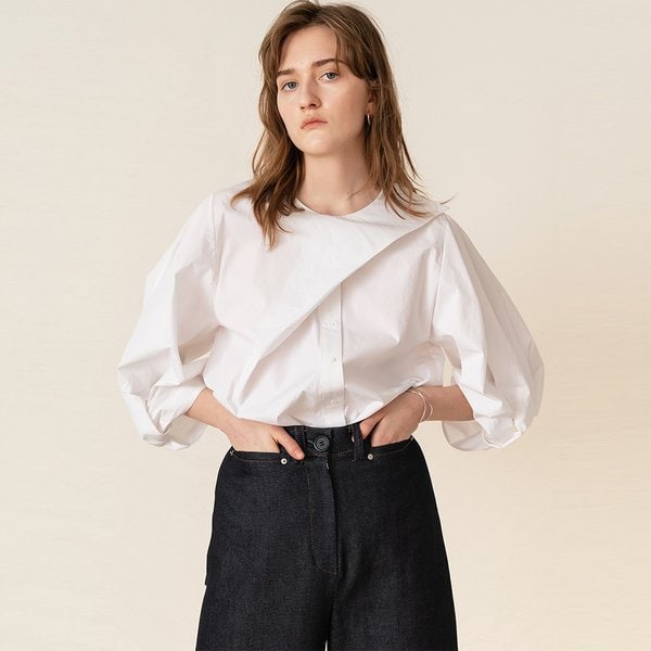 [FW19] Twist Volume Sleeve Blouse White