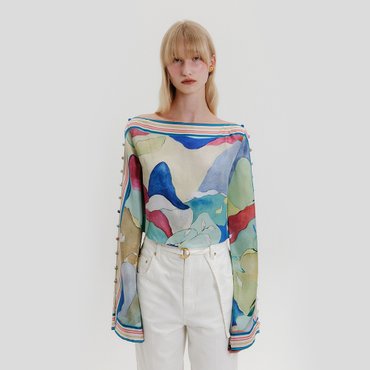 EENK Boat-Neck Silk Top - Multi