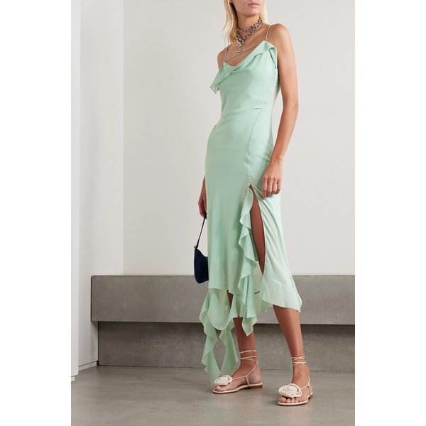 어시메트릭 레이어드 러플 시폰 미디 원피스 1647597317270372