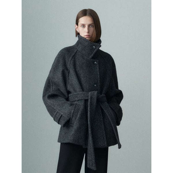 WOOL BLENDED BELTED HALF COAT