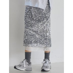 Sequin Midi skirt_Silver