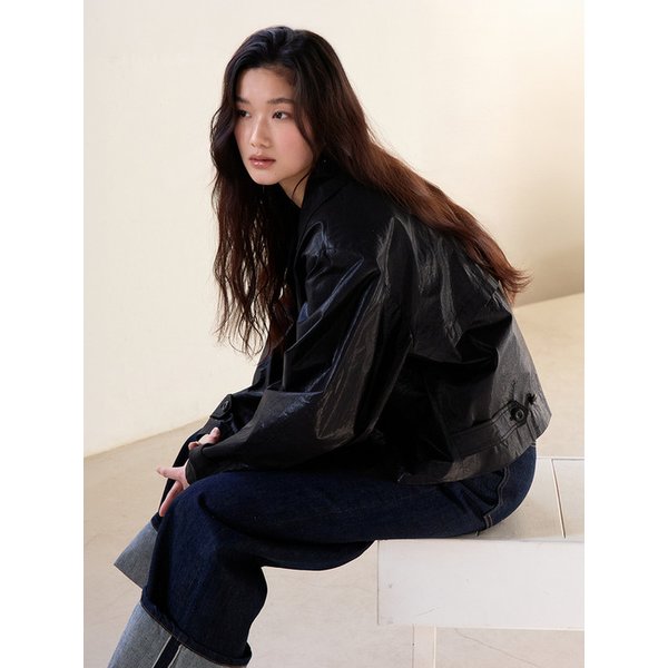 Coated Double Crop Jacket (Black)