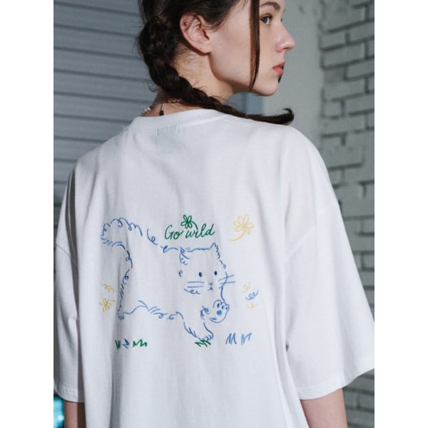 Wild Cat 자수 반팔티 화이트