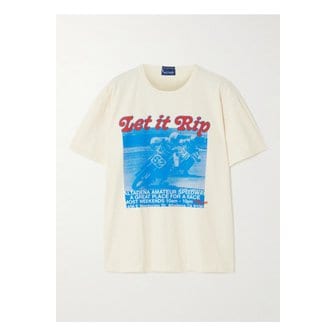 마더데님 더 슬립 오버 프린트 코튼 혼방 저지 티셔츠 크림 1647597358006941