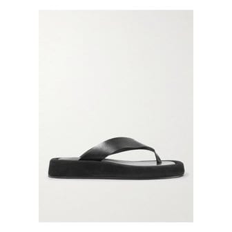 더로우 긴자 가죽 스웨이드 플랫폼 플립플랍 블랙 17957409489997456