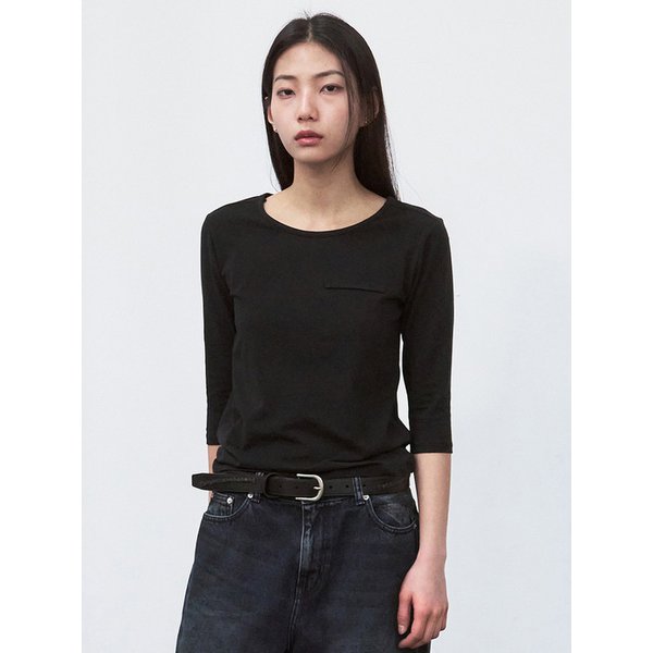 7부 스틱 라운드 티셔츠 [black]