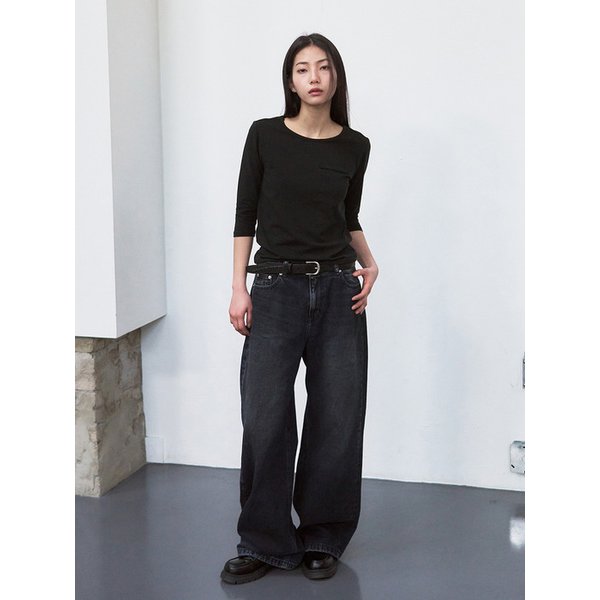 7부 스틱 라운드 티셔츠 [black]