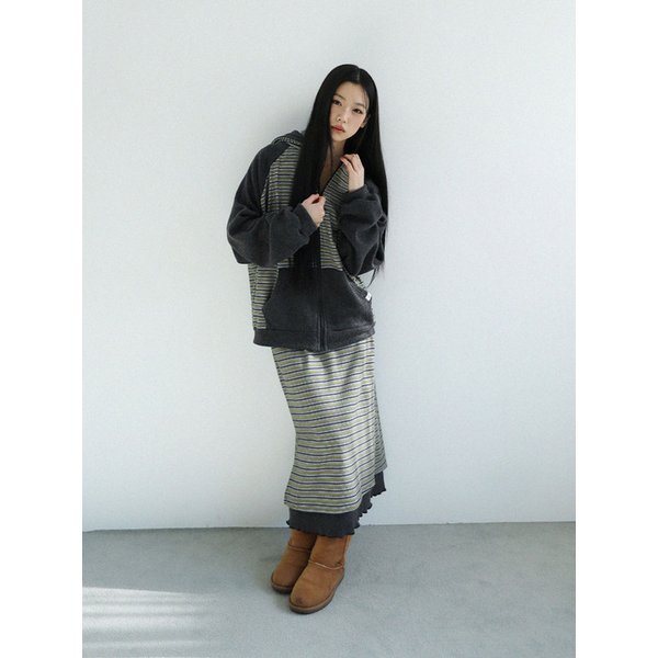 STRIPED LAYERED SKIRT(KHAKI)