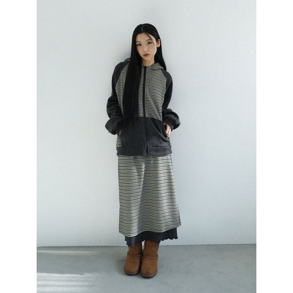 STRIPED LAYERED SKIRT(KHAKI)