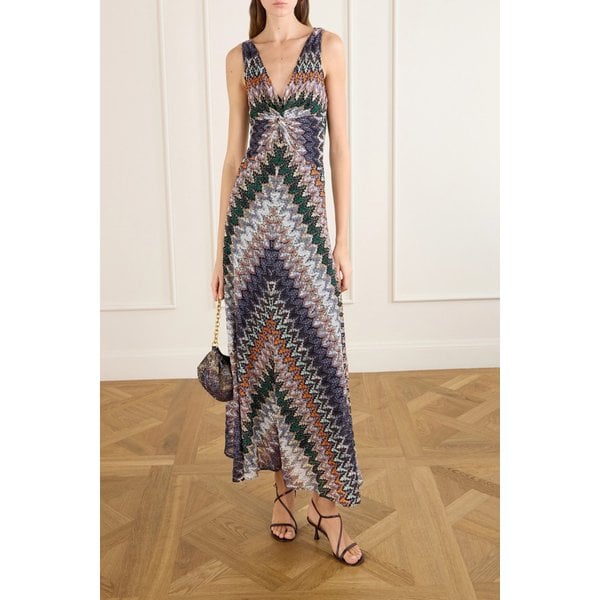 스트라이프 메탈릭 크로셰 니트 맥시 원피스 46376663162982478