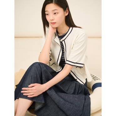빈폴레이디스 25SS 팁 배색 5부 저지 카디건 - 화이트 BF5442C201