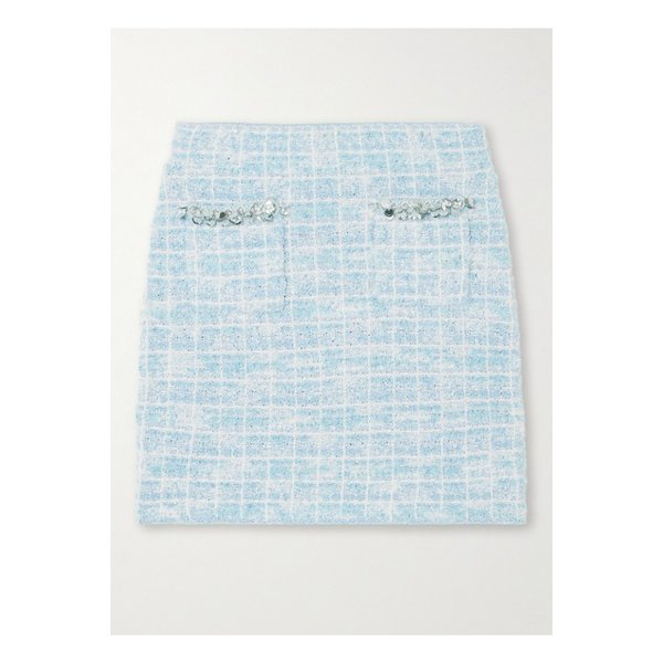 장식 체크 부클레 트위드 미니 스커트 블루 1647597358037011