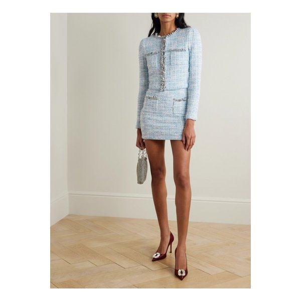 장식 체크 부클레 트위드 미니 스커트 블루 1647597358037011