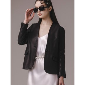 LAMBSKIN COLLARLESS RIDER JACKET (BLACK)