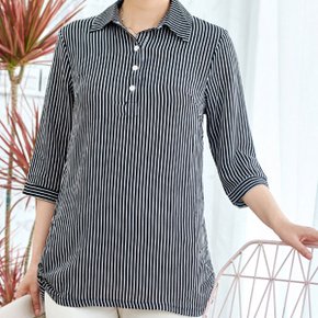 카라 스트라이프 7부 셔츠 오픈 단추 남방 봄시즌 단독 코디 480