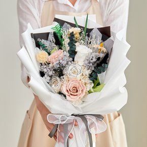 프리저브드 플라워 시들지 않는 큰 생화 꽃다발 기념일 축하꽃다발 졸업식꽃다발 + 쇼핑백 - 4종