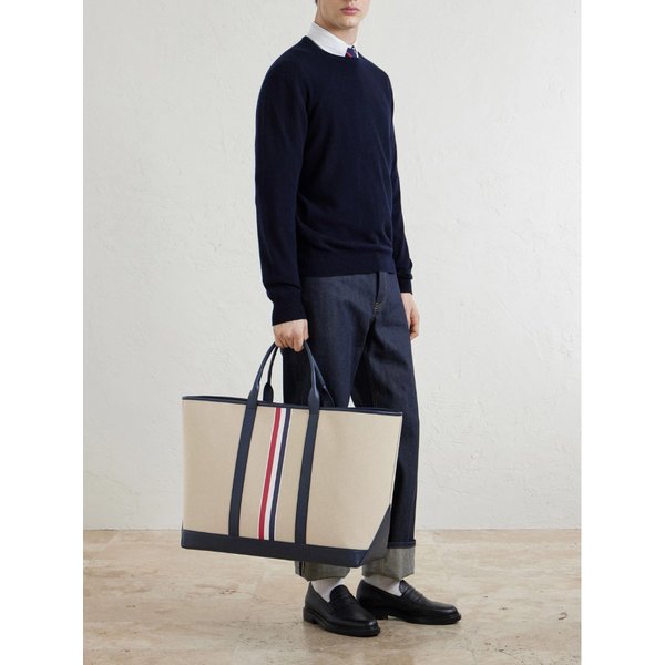 풀그레인 가죽 트리밍 코튼 캔버스 토트백 46376663162962188