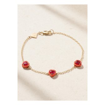 ALISON LOU 앨리슨 루 하트 바이 더 야드 14k 골드 랩 루비 에나멜 브레이슬릿 레드 1647597352474002