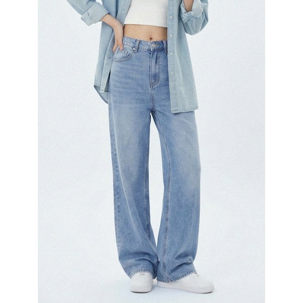 Vintage fade wide washed denim pants Medium blue