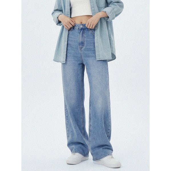 Vintage fade wide washed denim pants Medium blue