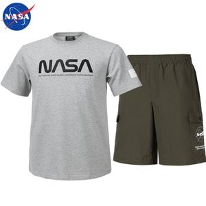 NASA 나사 남녀공용 면 라운드 반팔티+우븐 5부 반바지 상하세트 N-152UML+N-056PDK 남자 여성 티셔츠 숏팬츠 여름바지 빅사이즈