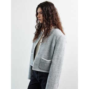 wool needlework round jacket (light grey)