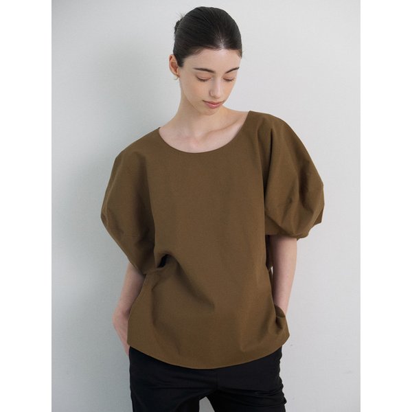Raglan loose-fit ballon blouse_Khaki brown