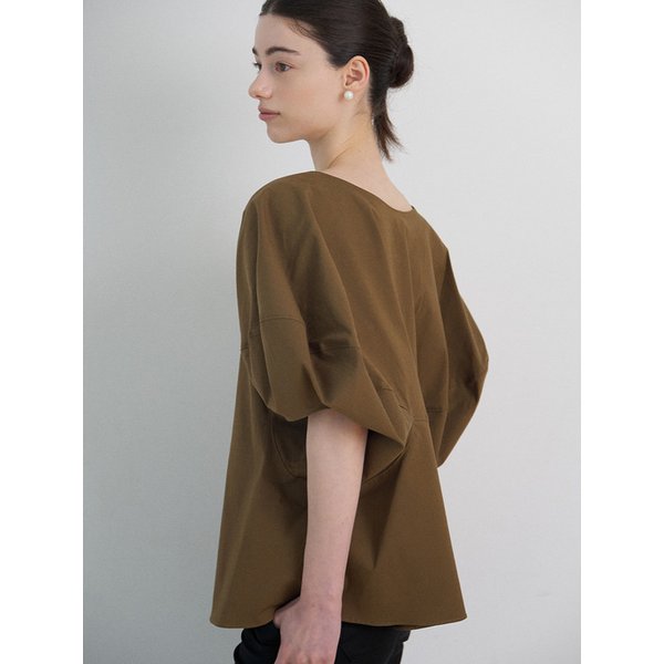 Raglan loose-fit ballon blouse_Khaki brown