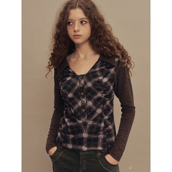 라비린스 체크 셔링 탑 딥퍼플