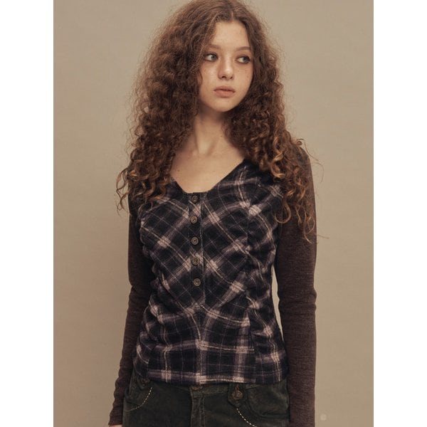 라비린스 체크 셔링 탑 딥퍼플