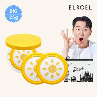 엘로엘 1초보정 파데프리 플러스 빅 선쿠션 25g 본품1+리필2+비닐 파우치 증정_ELROEL