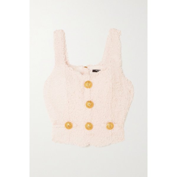 Button-embellished Bouclé-tweed Top 베이비 핑크