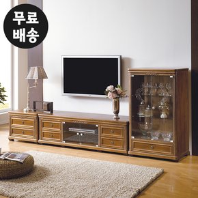 미 엔틱 브라운 티비다이 고급 유리장식장 진열 av장 서랍 tv 2단 거실장세트(2800)