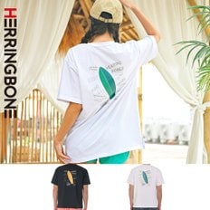 여자 그래픽 루즈핏 반팔 래쉬가드 빅사이즈 비치웨어 상의 수영복 스윔 RH369W