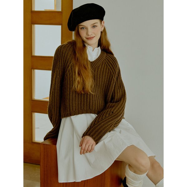 [리퍼브]Woven v-neck knit (brown)