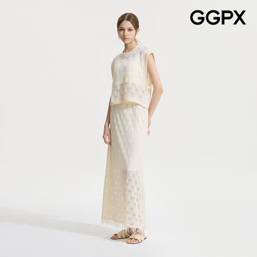 GGPX 펀칭 니트 베스트 앤 롱 스커트 투피스 (GP7ST015F)