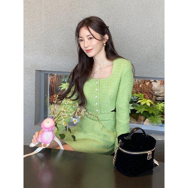 Aila tweed jacket_Lime green