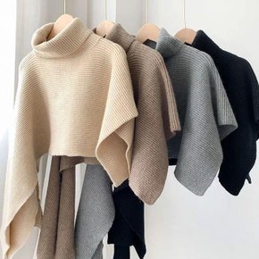 목폴라 숄 바라클라바 터틀넥 언발 따뜻한 판쵸 니트숄 케이프 워머 망토 어깨 스냅 여성