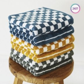 체커보드 스트라이프 뱀부타올 선염 세면수건 180g 블루컬러 신상입고