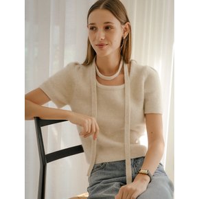 Soft fox tie set half sleeve knit_Ivory