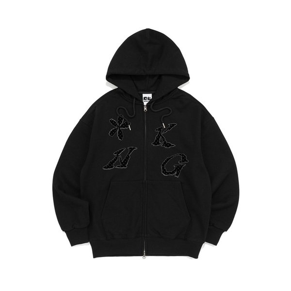 FLOWER DOT GRAPHIC HOOD ZIP-UP (BLACK)