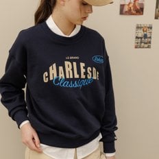 Rohan embroidery crop sweat shirt_Navy