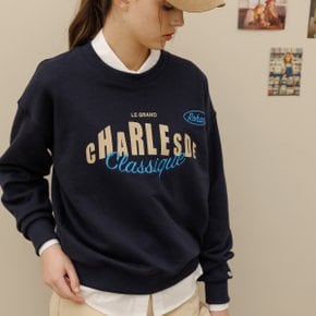 Rohan embroidery crop sweat shirt_Navy