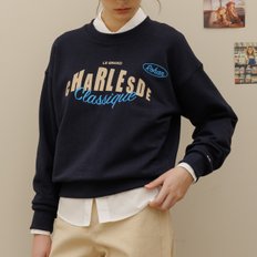 Rohan embroidery crop sweat shirt_Navy