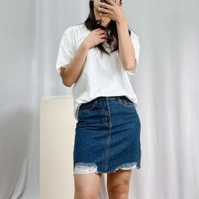 청 H라인 데님 헤짐 스커트 치마 망고_P398103621
