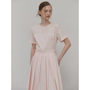 Half Sleeve Pleats Dress, Peach Pink